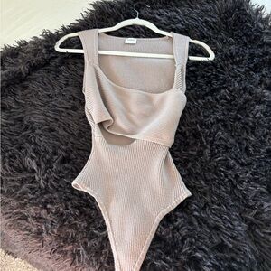 Beige Ribbed Bodysuit